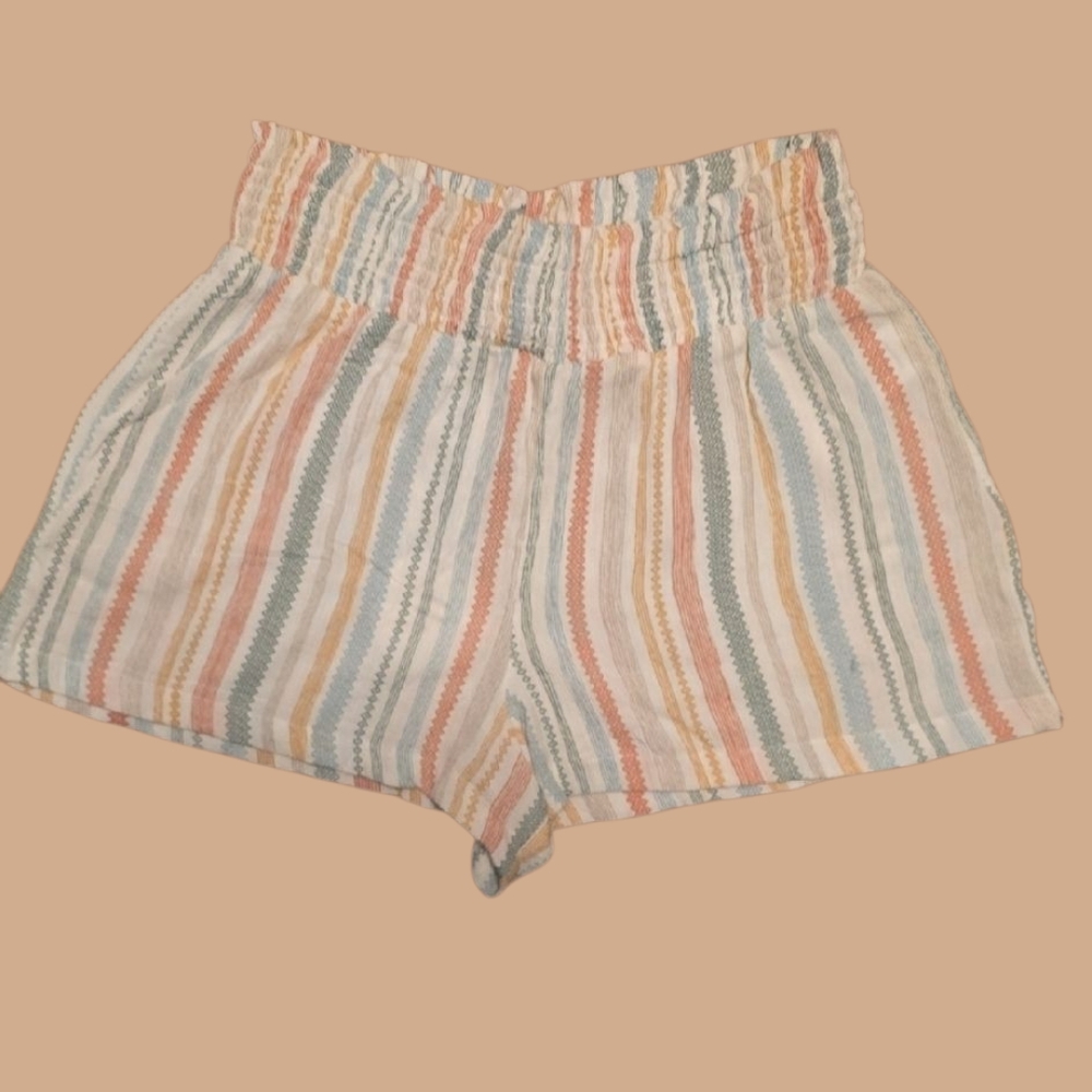 PINK ROSE Striped Women's Shorts Size Medium - Elastic Waist
